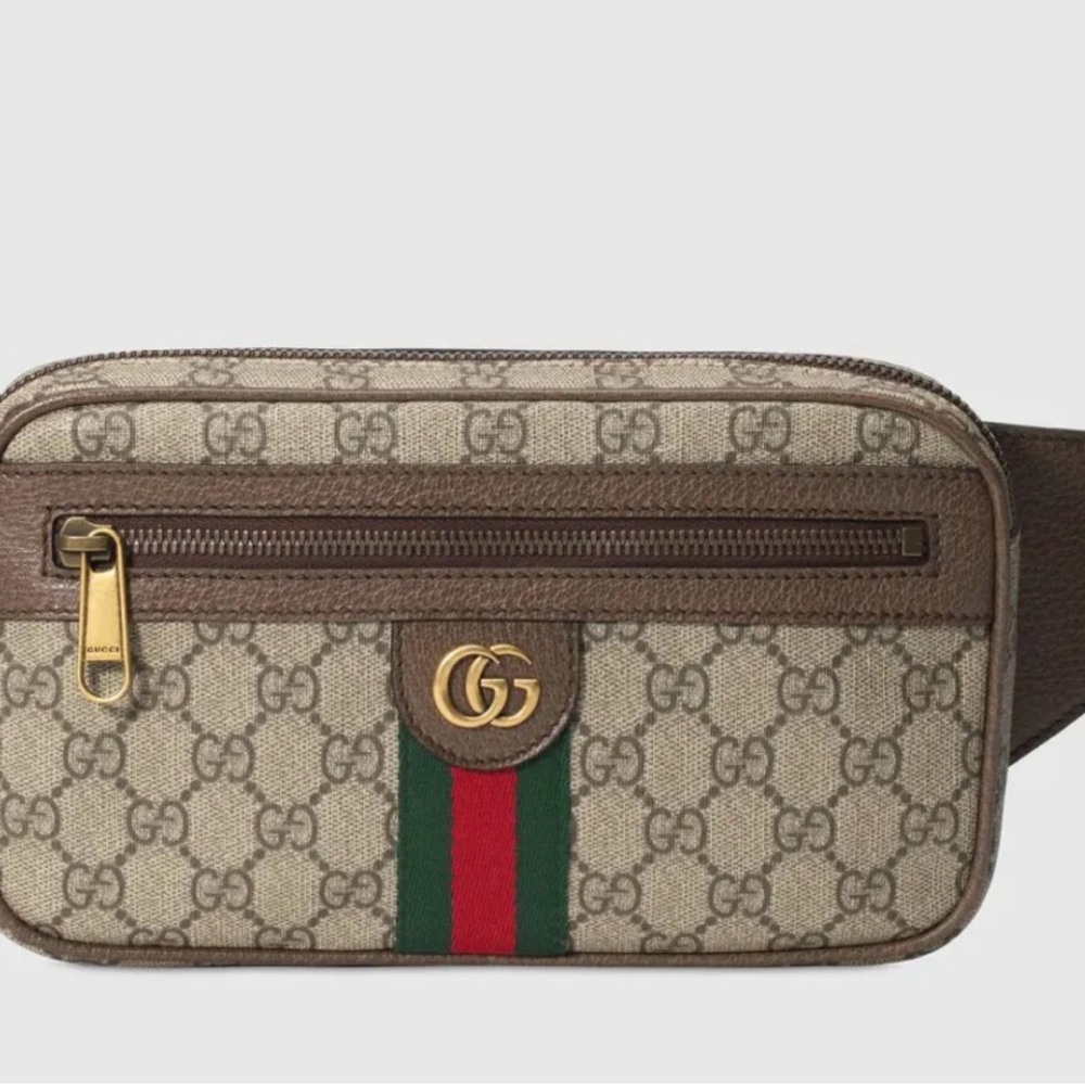 GUCCI Ophidia GG Supreme Waist Bag Coated Canvas Leather Beige Brown Multicolor